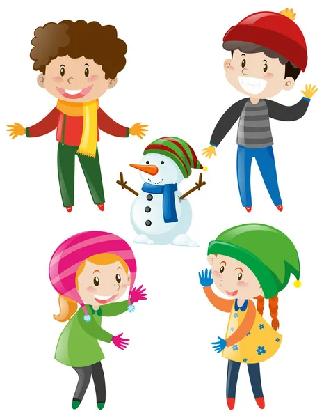 Boys and girls in winter clothes — Stock Vector