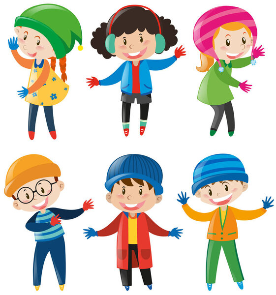 Мальчики и девочки в зимнем наряде
