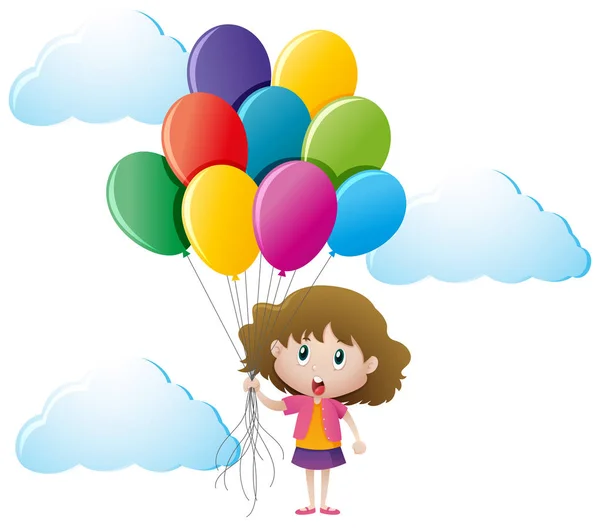 小女孩控股彩色气球 — 图库矢量图片