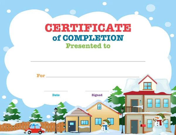 Szablon certyfikatu z domów w zimie — Wektor stockowy