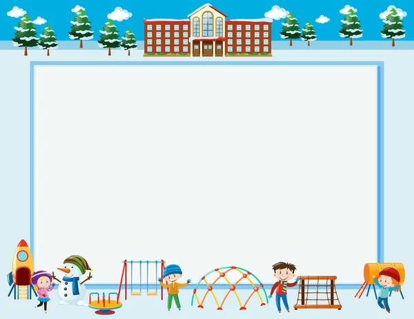 Modèle de cadre avec enfants en hiver — Image vectorielle