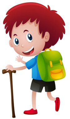 Sırt çantası ve baston küçük çocuk