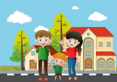 Evin önünde duran aile üyeleri