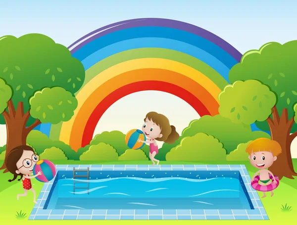 Escena con niños en la ppol natación — Vector de stock