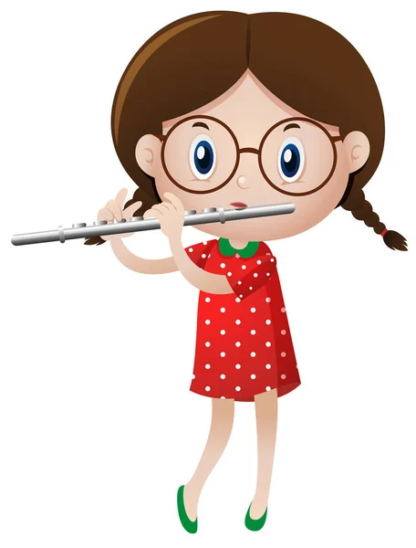 Niña tocando flauta — Vector de stock