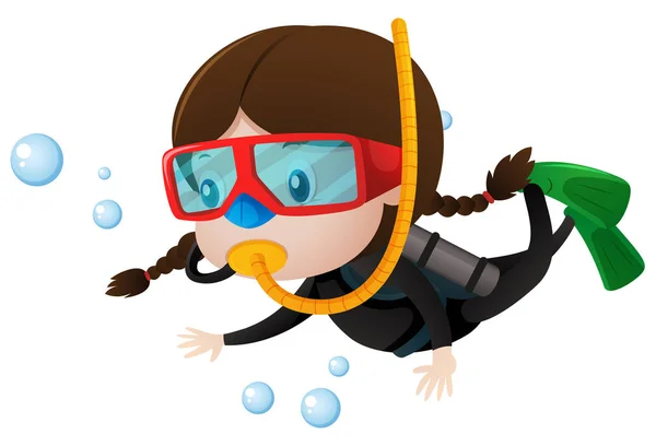小さな女の子スキューバ ダイビング水中 — ストックベクタ