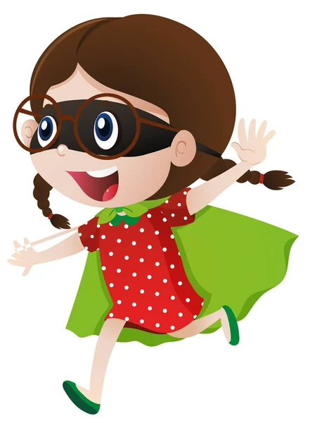 Little girl wearing cape and mask — Stock Vector