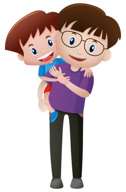 Baba ve oğul ile mutlu yüz