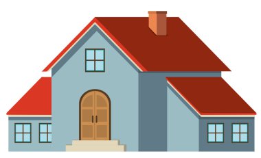 Kırmızı çatılı mavi ev