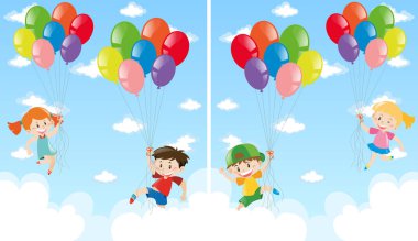 Çocuklar ve gökyüzünde uçan balon