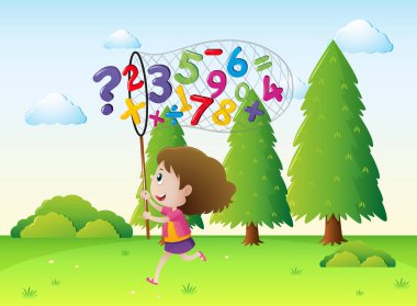 Kız numaraları ve parkta matematik işaretler alıcı