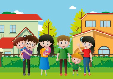 İnsanlar aile çimenlerin üzerinde