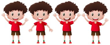Çocuk farklı eylemler yapıyor kırmızı
