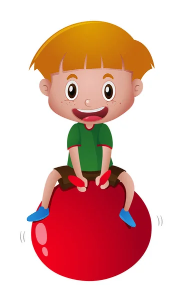 Rapaz feliz saltando na bola vermelha —  Vetores de Stock
