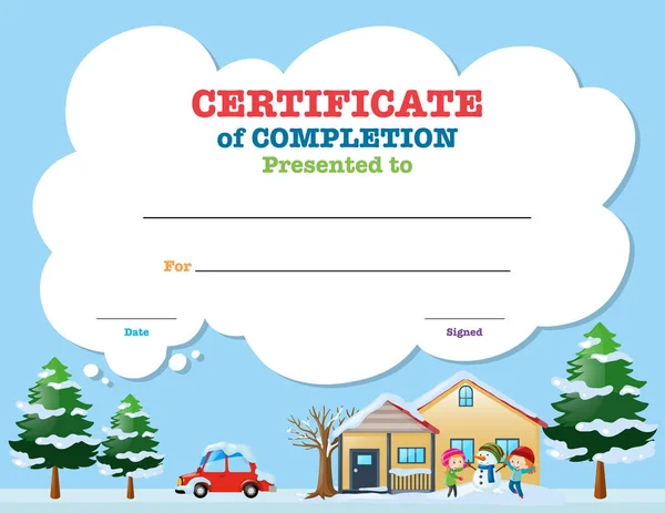 Certificaatsjabloon met kinderen in de winter — Stockvector