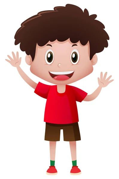 Junge im roten Hemd winkt — Stockvektor