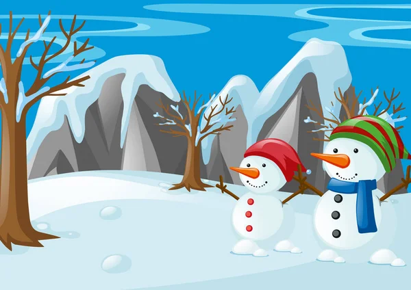 Two snowmen on the snow field — Stock Vector