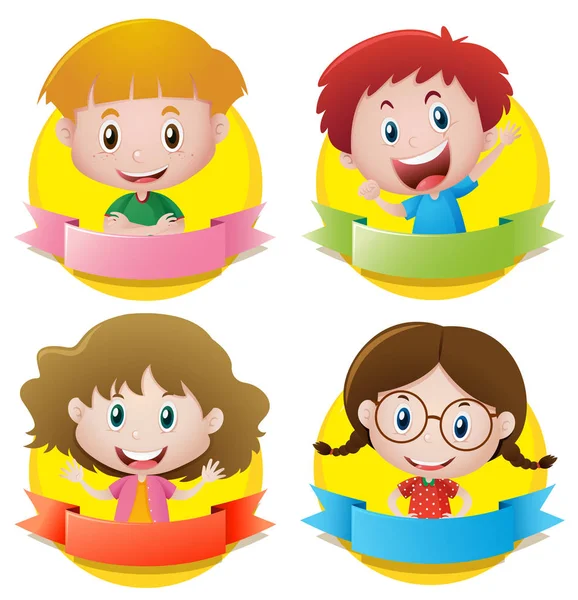 Diseño de banner con niños y niñas sonriendo — Vector de stock