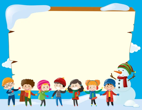 Modèle de frontière avec les enfants en hiver — Image vectorielle