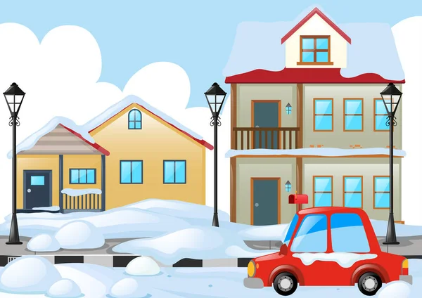 Yerde kar ile mahalle sahne