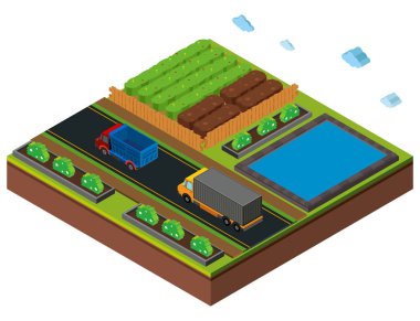 yolda kamyon ile çiftlik sahne için 3D tasarım
