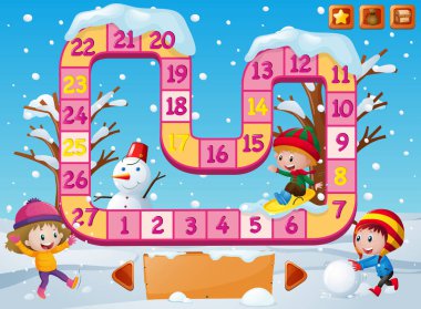 Karda oynayan çocuklar şablonuyla boardgame