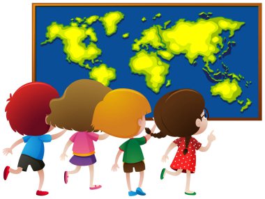 Gemide DünyaHarita bakarak çocuklar