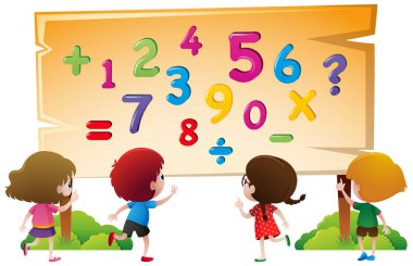 Çocuklar ve numaraları ahşap tahta üzerinde