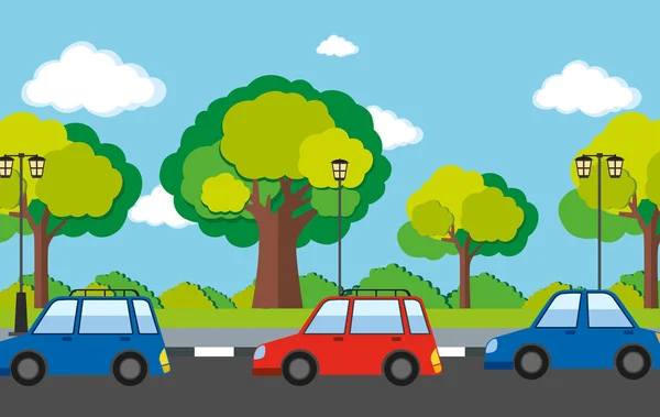 Scène de route avec des voitures sur la route — Image vectorielle