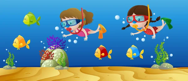 Deux filles plongeant sous l'océan — Image vectorielle