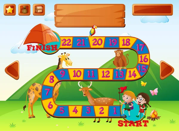 Το πρότυπο boardgame με τα παιδιά και τα ζώα — Διανυσματικό Αρχείο