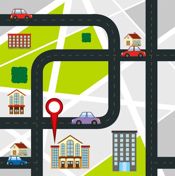 Mappa stradale con le auto sulla strada — Vettoriale Stock