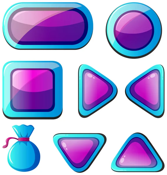 Diverse forme di pulsanti in viola e blu — Vettoriale Stock