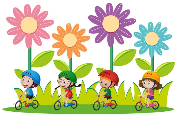 Kinder Fahrrad im Garten — Stockvektor