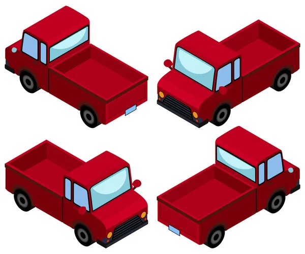 Κόκκινο σήκωσε φορτηγά από τέσσερις διαφορετικές οπτικές γωνίες — Διανυσματικό Αρχείο
