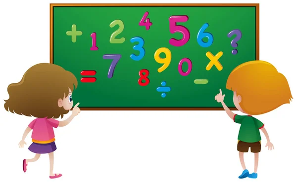 Deux élèves comptant les numéros à bord — Image vectorielle