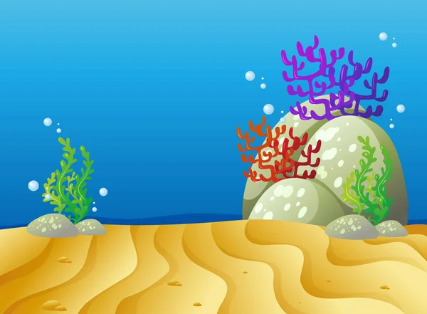 Onderwater scène met zand en koraal rif — Stockvector