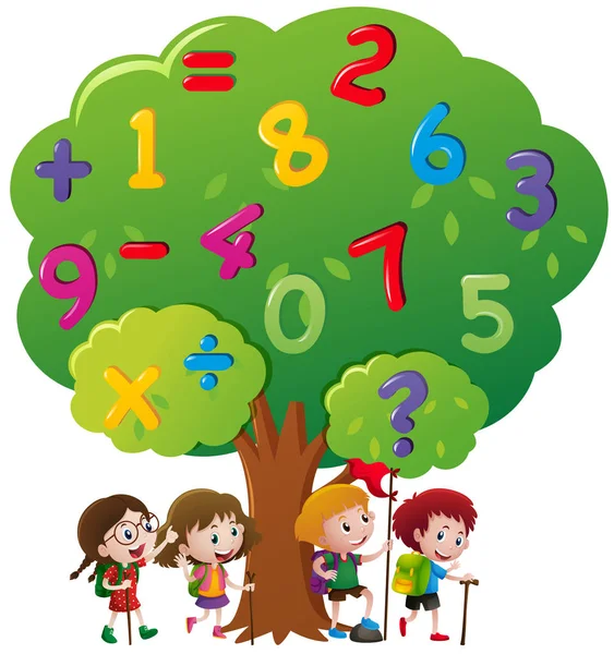 Niños y números en el árbol — Archivo Imágenes Vectoriales
