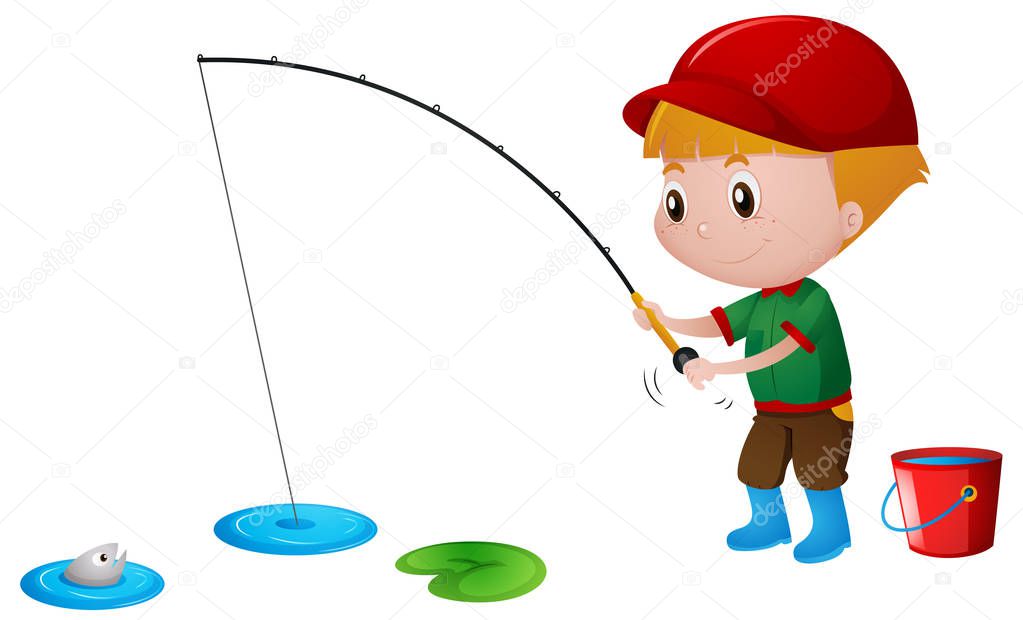 Little boy fishing in the pond