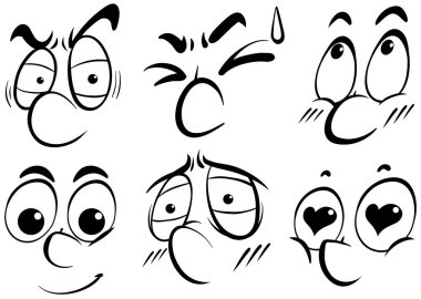 Yüz ifadesi doodle siyah anahat