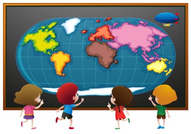 Çocuk DünyaHarita postere bakarak