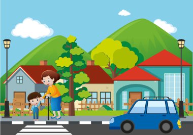 İnsanlar geçiş yolu ile mahalle sahne