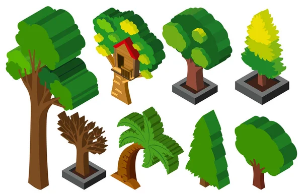 Conception 3D pour de nombreux types d'arbres — Image vectorielle
