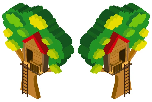 3D дизайн дерев'яного будинку на дереві — стоковий вектор