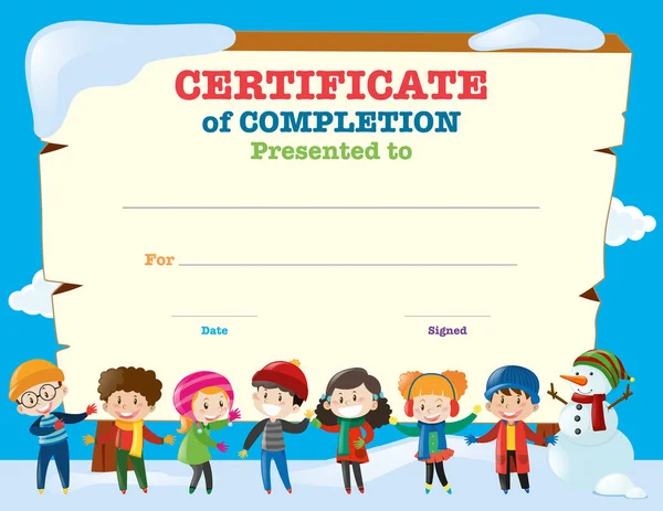 Szablon certyfikatu z szczęśliwe dzieci zimą — Wektor stockowy