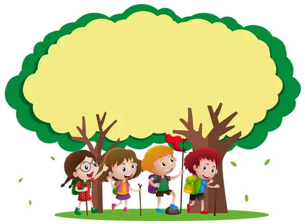 Шаблон рамки з дітьми, що ходять у лісі — стоковий вектор