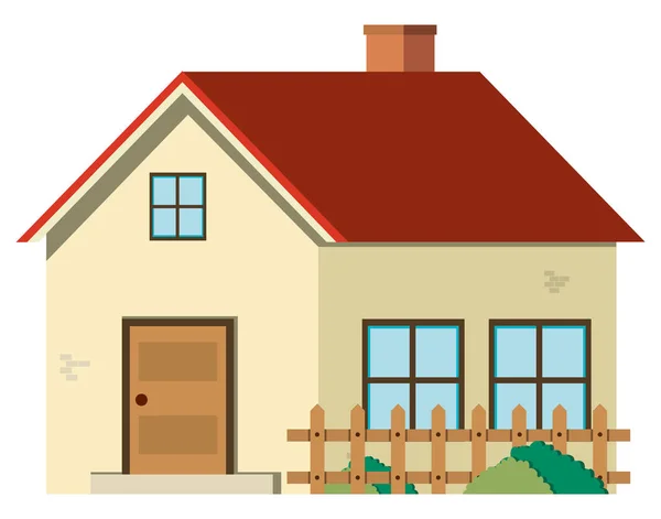 Μονοκατοικία με κόκκινη στέγη και ξύλινο φράχτη — Διανυσματικό Αρχείο