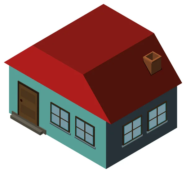 Design 3D para casa azul com telhado vermelho — Vetor de Stock