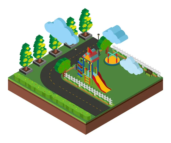 3D design for playground and road scene — Stock Vector