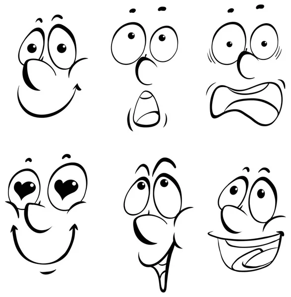 Diferentes expressões faciais no fundo branco — Vetor de Stock